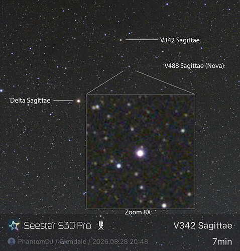 Nova Sge 2026 - 28 August 2026 - Cropped and annotated